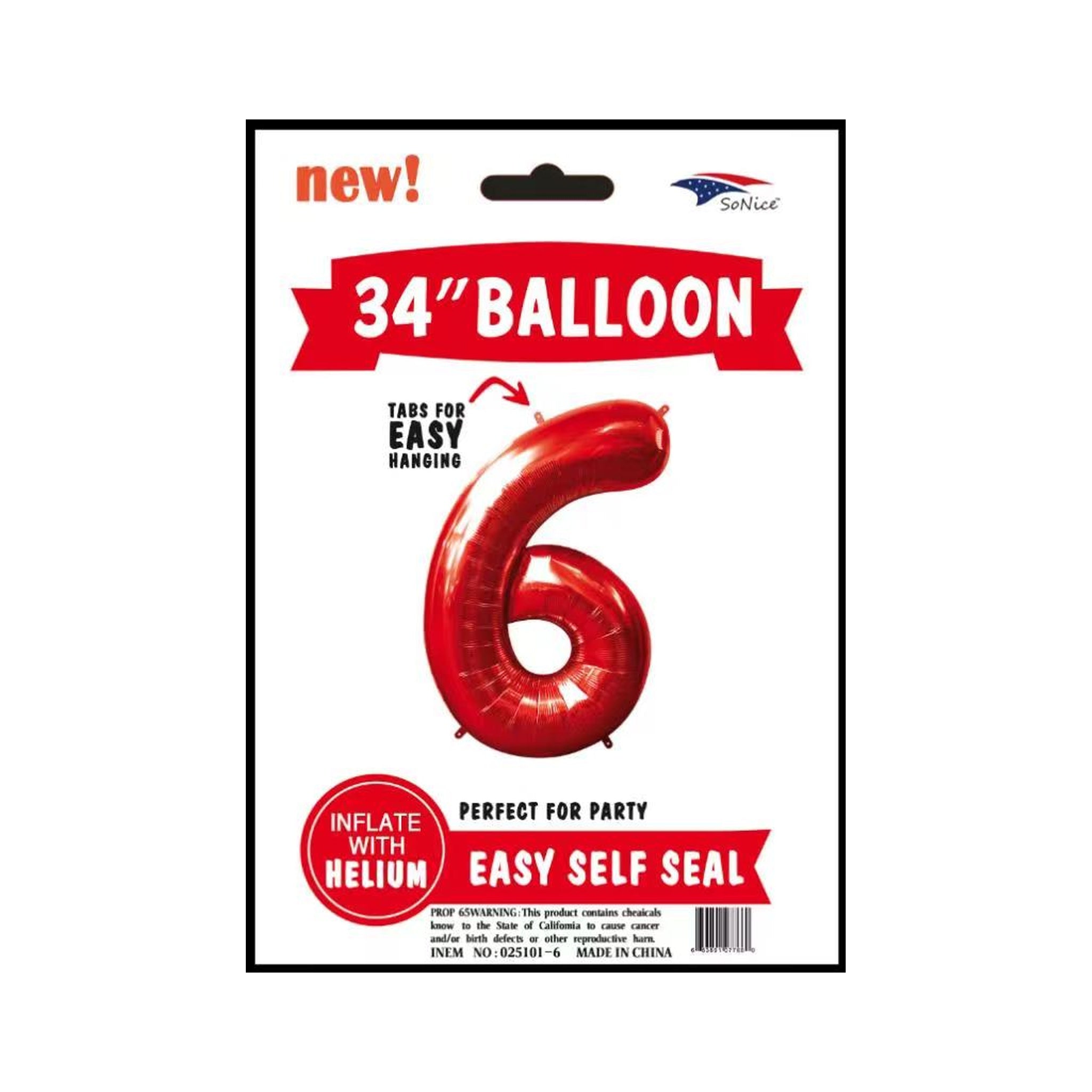 34" Balloon Number 6 Red